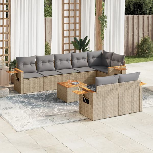 vidaXL Set Divano da Giardino 9 pz con Cuscini Grigio in Polyrattan