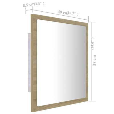 vidaXL Specchio da Bagno LED Rovere Sonoma 40x8,5x37 cm in Acrilico