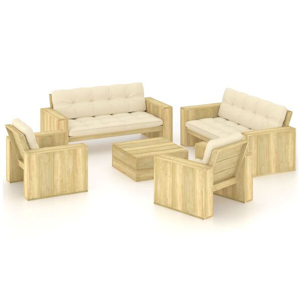 vidaXL Set Divani da Giardino 5 pz con Cuscini Legno Pino Impregnato