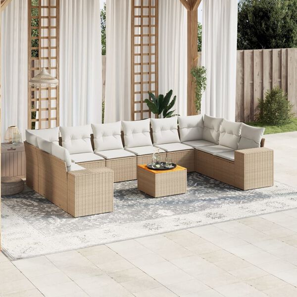 vidaXL Set Divani da Giardino 11 pz con Cuscini Beige in Polyrattan