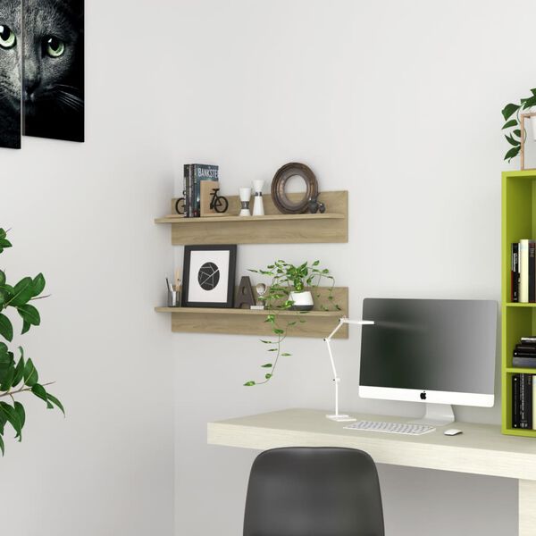 vidaXL Mensole a Muro 2pz Rovere Sonoma 80x11,5x18cm Legno Multistrato