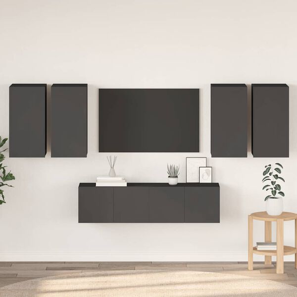 vidaXL Set Mobili Porta TV 6 pz Grigio in Legno Multistrato