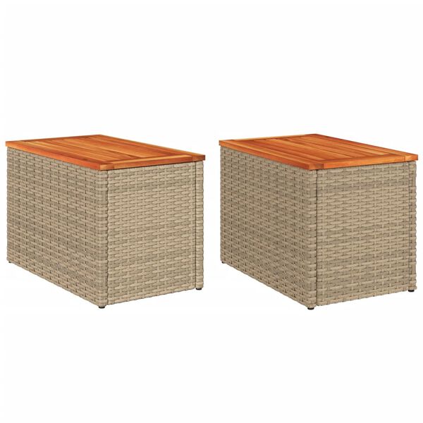 vidaXL Tavolini Giardino 2pz Beige 55x34x37 Polyrattan Legno Massello
