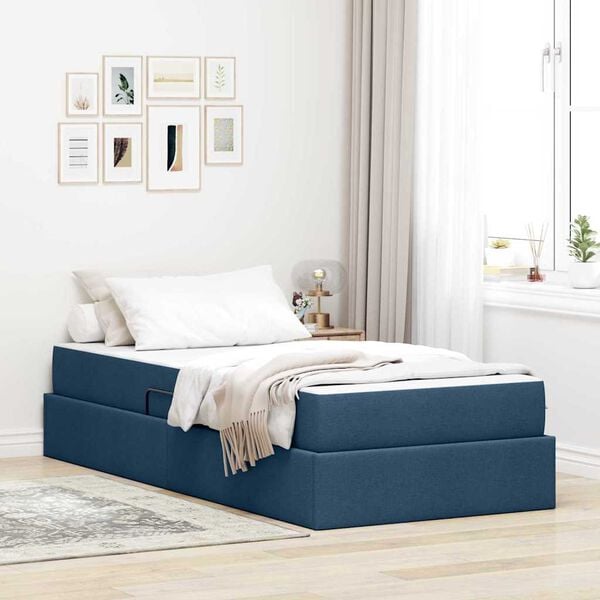 vidaXL Letto con contenitore e materasso Blu 90 x 200 cm Poliestere