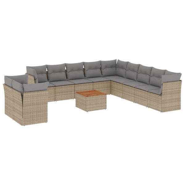 vidaXL Set Divani da Giardino 12 pz con Cuscini Beige in Polyrattan