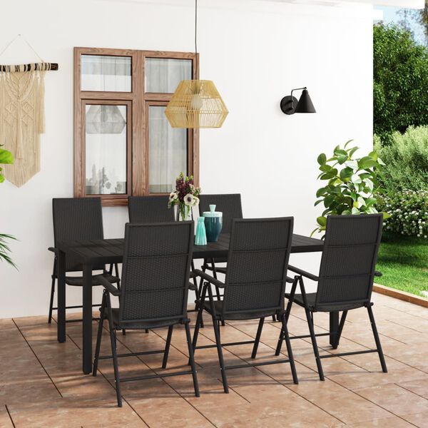 vidaXL Set da Pranzo da Giardino 7 pz Nero