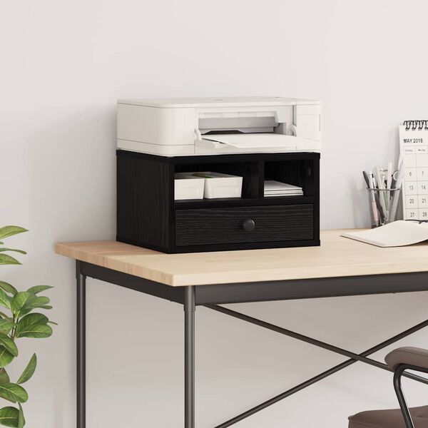 vidaXL Supporto per Stampante con cassetto Rovere Nero 40 x 32 x 24 cm