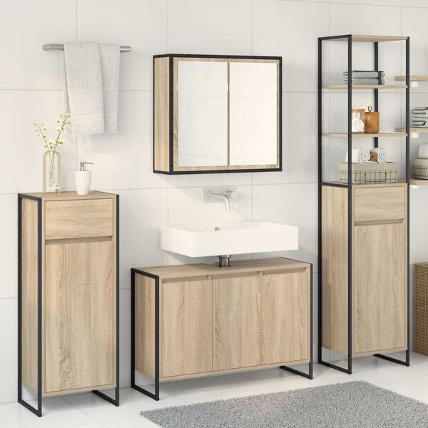 vidaXL Set di mobili per il bagno Rovere Sonoma Legno multistrato