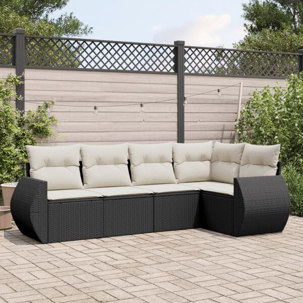 vidaXL Set Divani da Giardino 5 pz con Cuscini in Polyrattan Nero