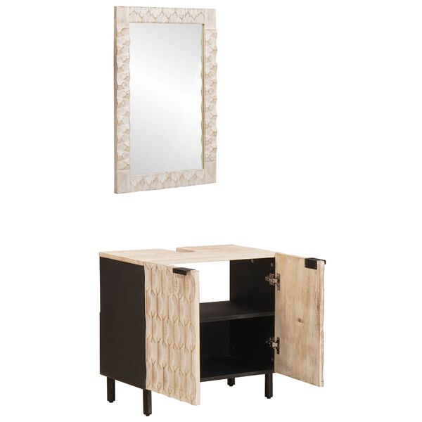vidaXL Set da Bagno Finitura Bianco Lavato Legno di mango massello