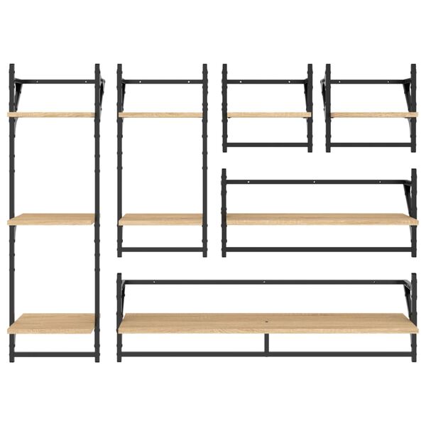 vidaXL Set Mensole Parete con Aste 6pz Rovere Sonoma Legno Multistrato