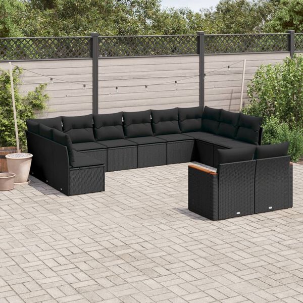 vidaXL Set Divani da Giardino 12 pz con Cuscini Nero in Polyrattan