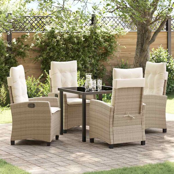 vidaXL Set da Pranzo per Giardino con cuscino 5 pcs Beige polyrattan