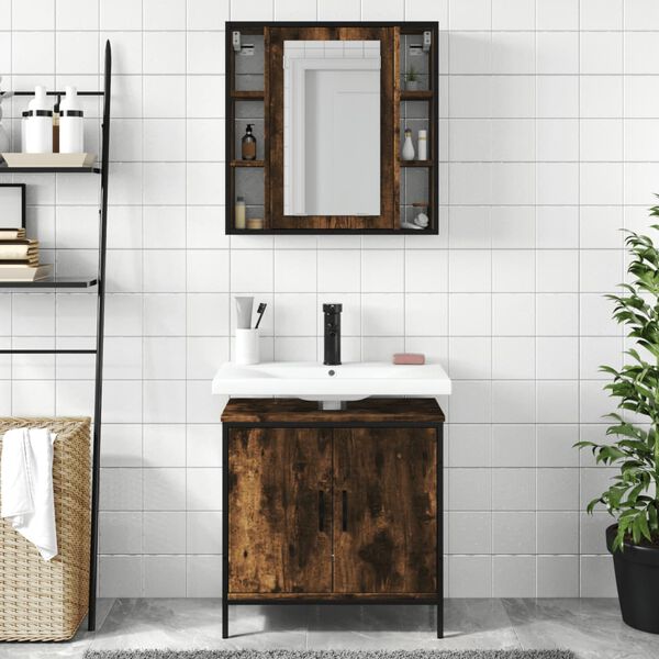 vidaXL Set Mobili da Bagno 2 pz Rovere Fumo in Legno Multistrato