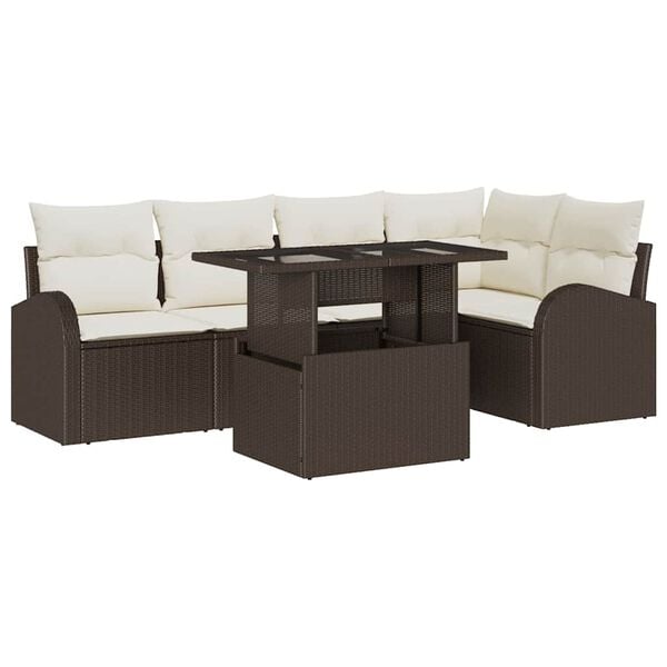 vidaXL Set Divano da Giardino 6 pcs Marrone e Crema polyrattan