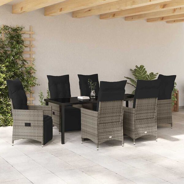 vidaXL Set da Pranzo per Giardino con cuscino 7 pcs Grigio polyrattan