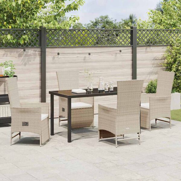 vidaXL Set da Pranzo per Giardino con cuscino 5 pcs Beige polyrattan