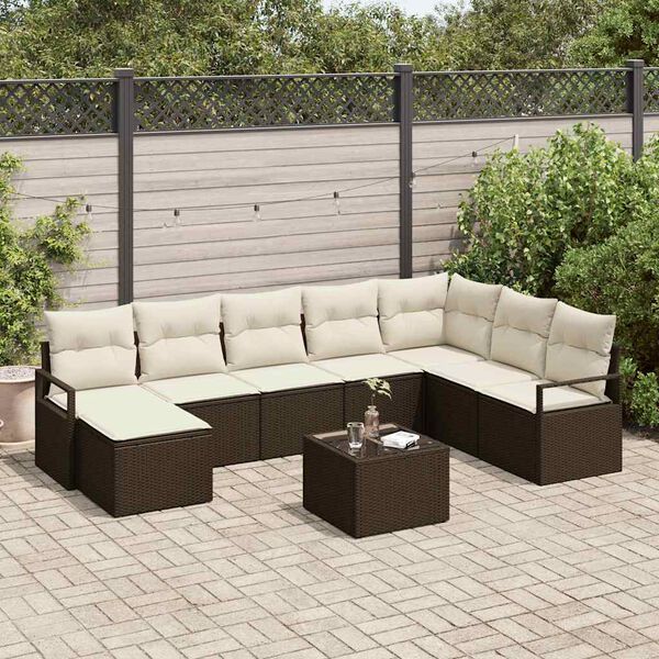 vidaXL Set di divani con cuscino 9 pcs Marrone e Crema polyrattan