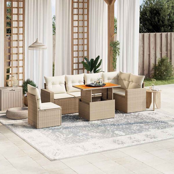 vidaXL Set Divani da Giardino 7 pz con Cuscini Beige in Polyrattan