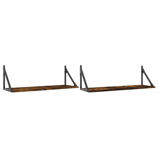 vidaXL Mensole Parete 2pz Rovere Fumo 80x25x25,5 cm Legno Multistrato