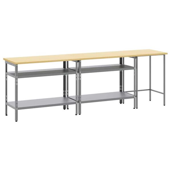 vidaXL Set banco da lavoro con lo scaffale 3 pcs Grigio Acciaio
