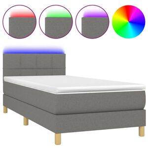 vidaXL Letto a Molle Materasso e LED Grigio Scuro 80x200 cm in Tessuto