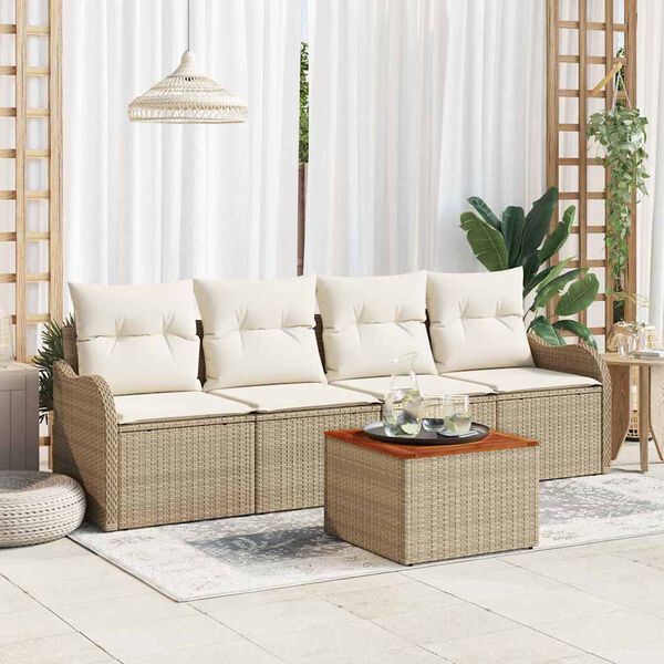 vidaXL Set Divano da Giardino con cuscino 5 pcs Beige polyrattan