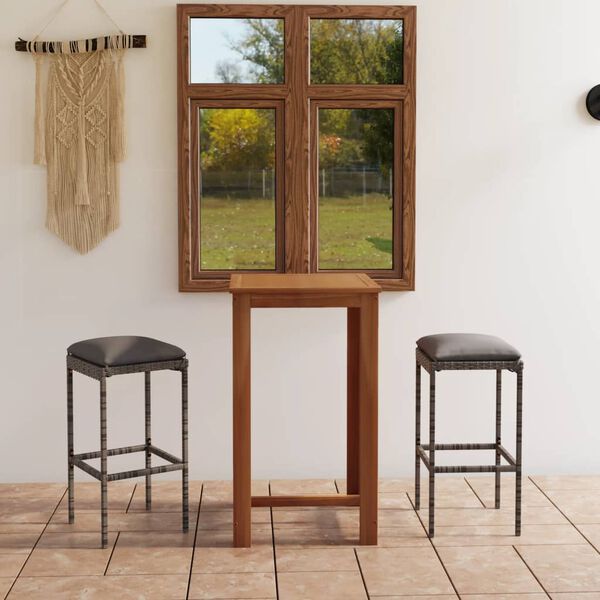 vidaXL Set Bar da Giardino 3 pz con Cuscini Grigio
