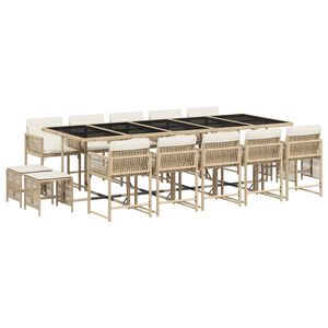 vidaXL Set da Pranzo da Giardino 15 pz con Cuscini Beige in Polyrattan