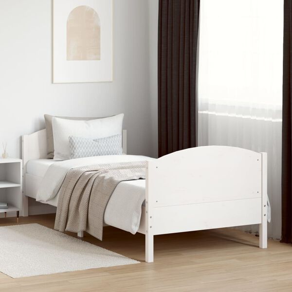 vidaXL Letto senza Materasso Bianco 75x190 in Legno Massello di Pino