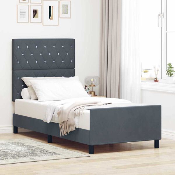 vidaXL Letto a molle con testiera Grigio scuro 90 x 190 cm Velluto