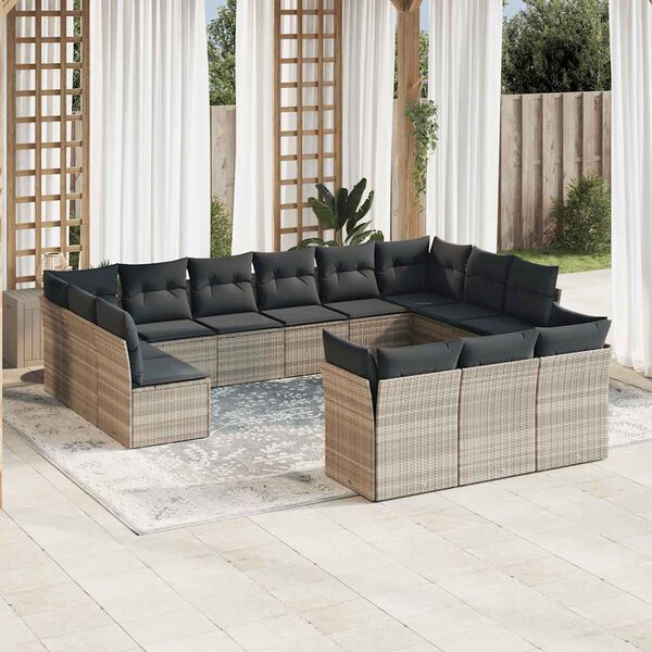 vidaXL Set Divani Giardino 13 pz con Cuscini Grigio Chiaro Polyrattan