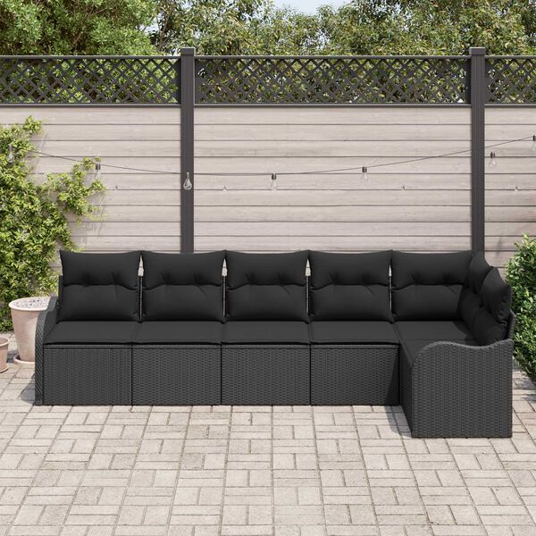 vidaXL Set Divano da Giardino con archiviazione 6 pcs Nero polyrattan