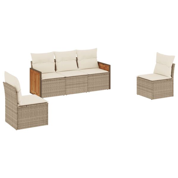 vidaXL Set Divano da Giardino 5 pz con Cuscini Beige in Polyrattan