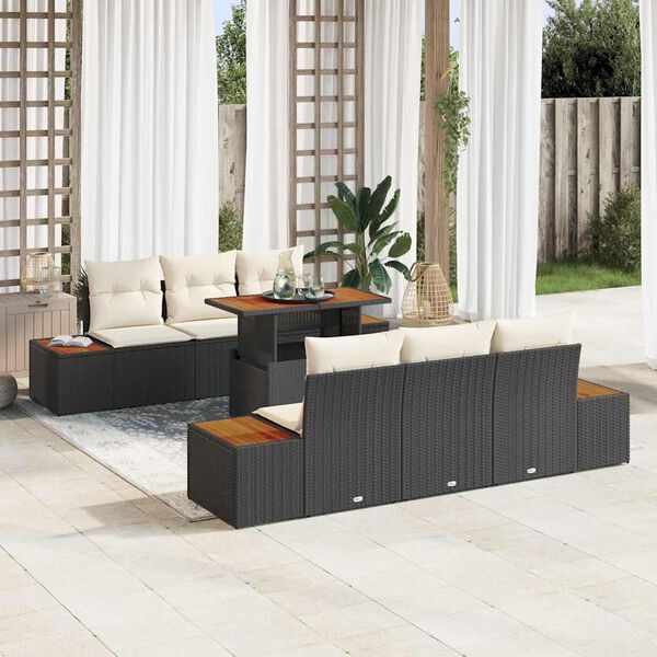 vidaXL Set Divano da Giardino con archiviazione 7 pcs Nero Poly Rattan