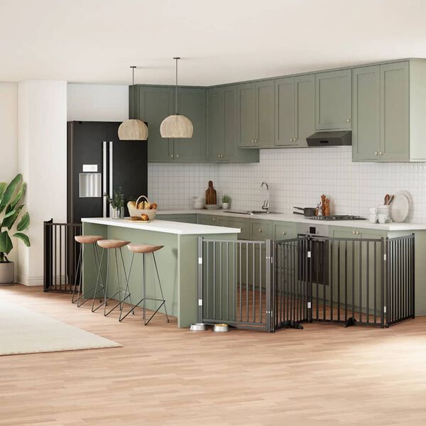 vidaXL Cancello per Cani Porta Pieghevole Nero 6 Pannelli 480cm Pioppo