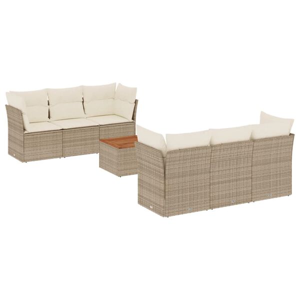 vidaXL Set Divani da Giardino 7 pz con Cuscini Beige in Polyrattan