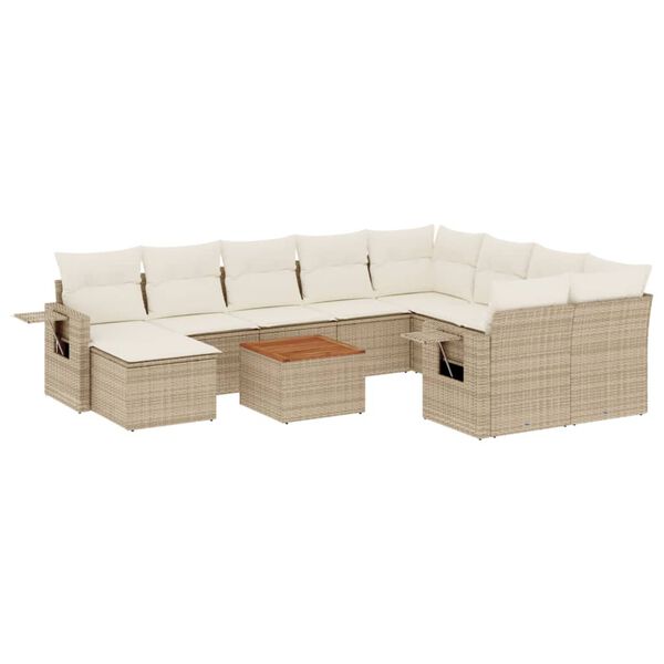 vidaXL Set Divani da Giardino 11 pz con Cuscini Beige in Polyrattan