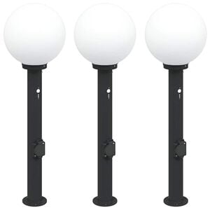 vidaXL Lampioni a paletto con sensore e presa 3 pz 80 cm neri IP44