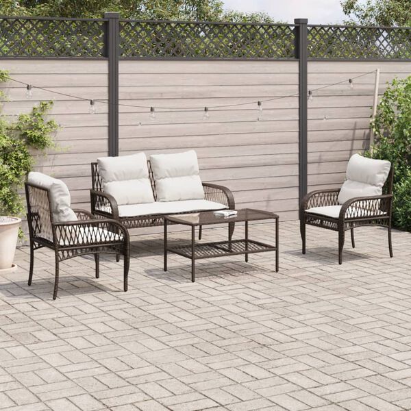 vidaXL Set Divano da Giardino 4 pz con Cuscini Marrone in Polyrattan