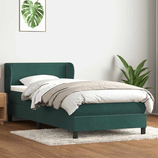 vidaXL Giroletto a Molle con Materasso Verde Scuro 80x210 cm Velluto