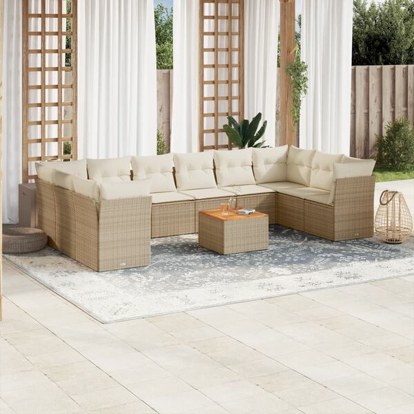 vidaXL Set Divani da Giardino 11 pz con Cuscini Beige in Polyrattan