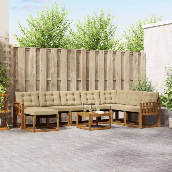 vidaXL Set di divani da esterno con cuscino 9 pcs Naturale e Beige