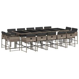 vidaXL Set da Pranzo da Giardino 15 pz con Cuscini Grigio Polyrattan