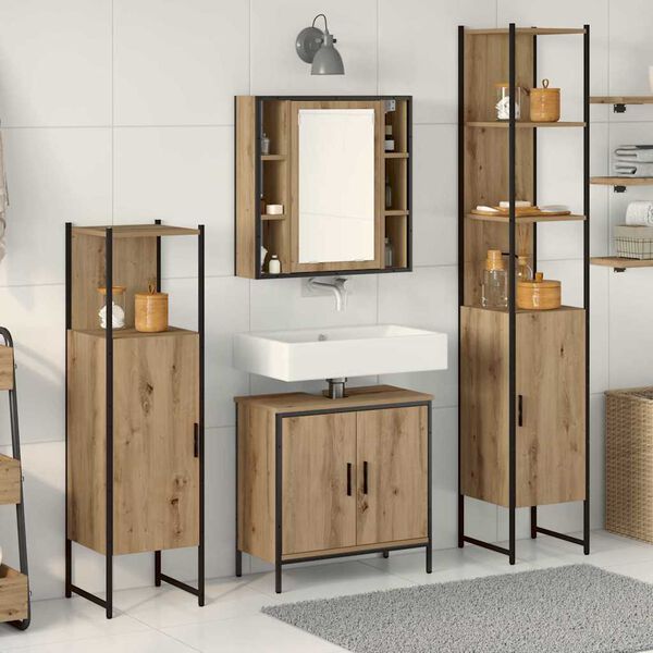 vidaXL Set di mobili per il bagno 4 pcs Marrone Legno multistrato