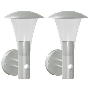 vidaXL Applique per Esterno con Sensore 2 pz Argento in Acciaio Inox