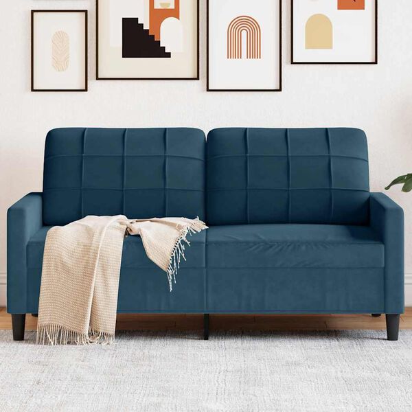 vidaXL Divano a 2 Posti Blu 140 cm in Velluto