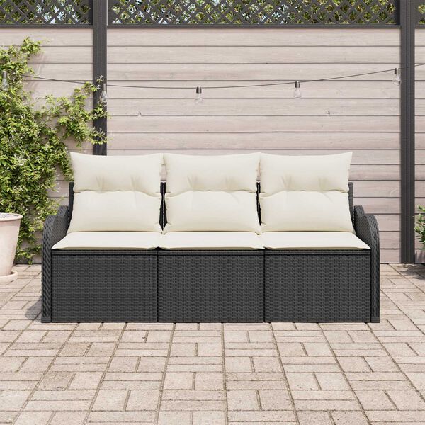 vidaXL Set Divano da Giardino con cuscino 3 pcs Nero Poly Rattan
