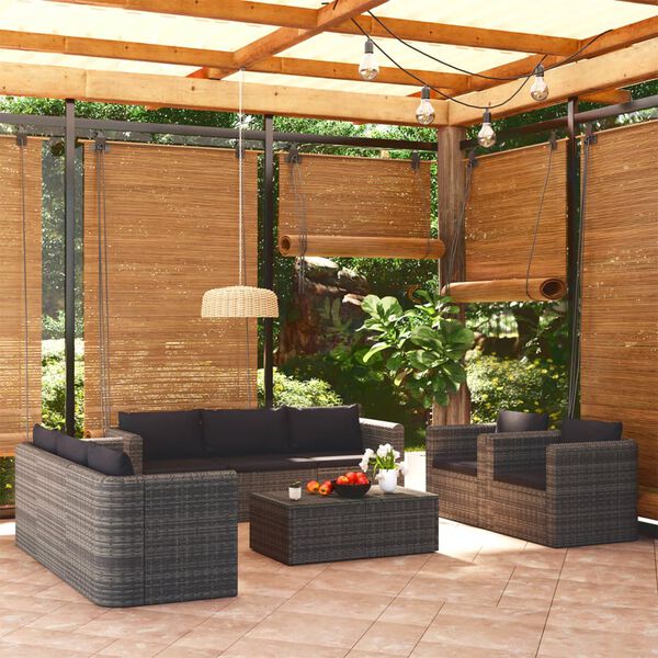 vidaXL Set Divani da Giardino 9 pz con Cuscini in Polyrattan Grigio