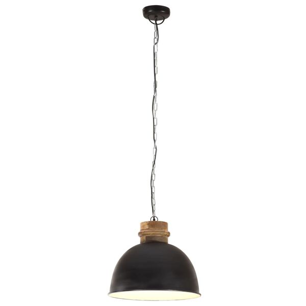 vidaXL Lampada Soffitto Industriale 25 W Nero Rotonda Legno Mango 50cm